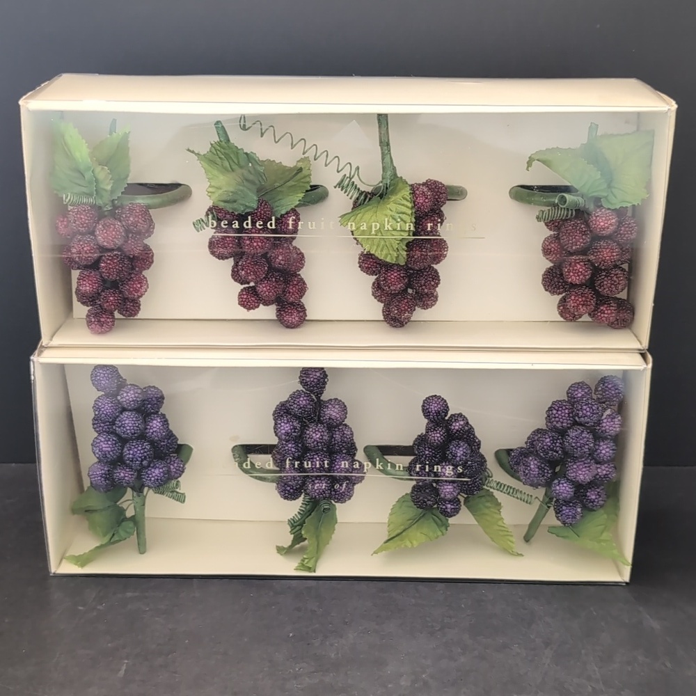 Pier 1 Imports Set Of 2 Sugared Beaded Grape Napkin Ring Holders .